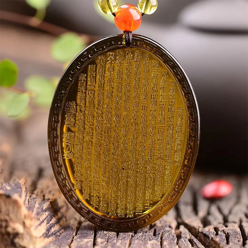 Dominica-Grade Blue Amber Heart Sutra Pendant Sweater Chain Beeswax Amber Necklace for Men and Women Live Broadcast