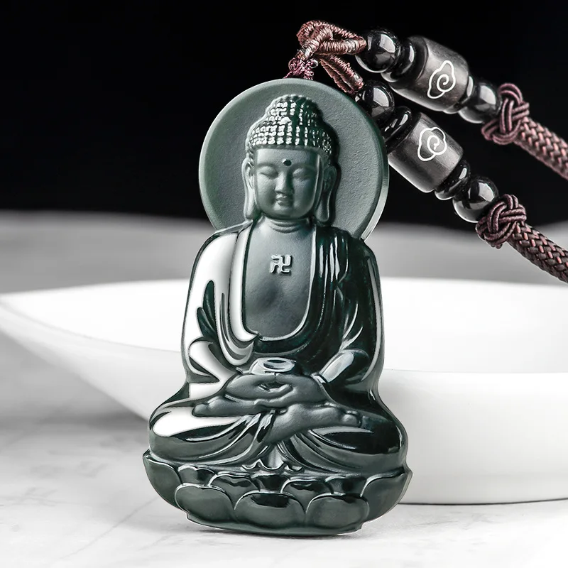 

Natural Antique Hetian Black Nephrite Amitabha Buddha Pendant, Chinese Zodiac Dog Pig Guardian Buddha Protector Deity Unisex Orn