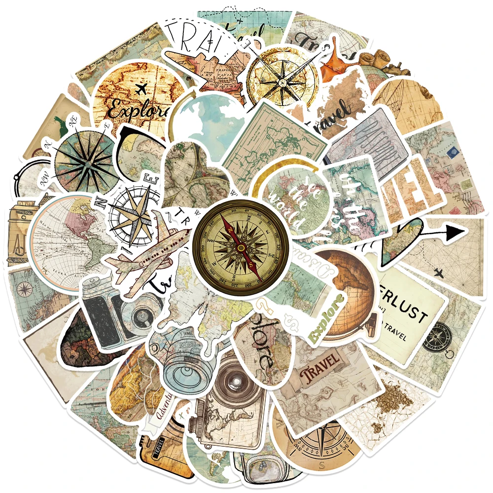 50 stks Retro Esthetische Reiskaart Toeristische Stickers Voor Bagage Laptop Gitaar Telefoon Fiets Auto Waterdichte Graffiti Vinyl Decals