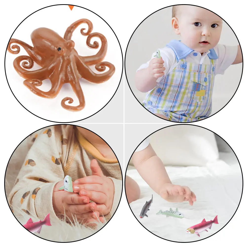 

2 set Fish Growth Cycle Handled Lifelike Salmon Octopus Miniature Figures For Kids Education Decor Simulation Display Craft Home