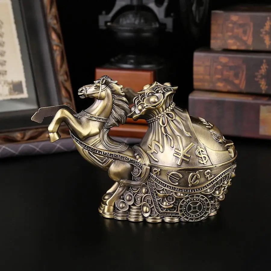 Zinc Alloy Ashtray Retro Bronze Metal Covered Ashtray Twelve Zodiac Animal Statues As Men's Gifts