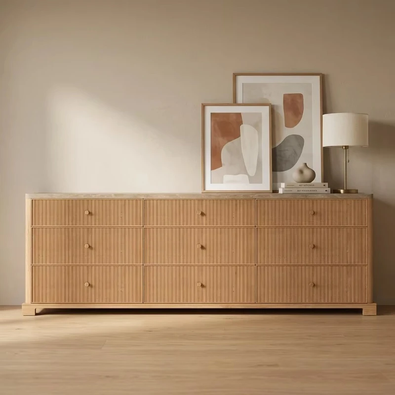 Handcrafted modern minimalist marble countertops solid wood 9 drawer cabinets