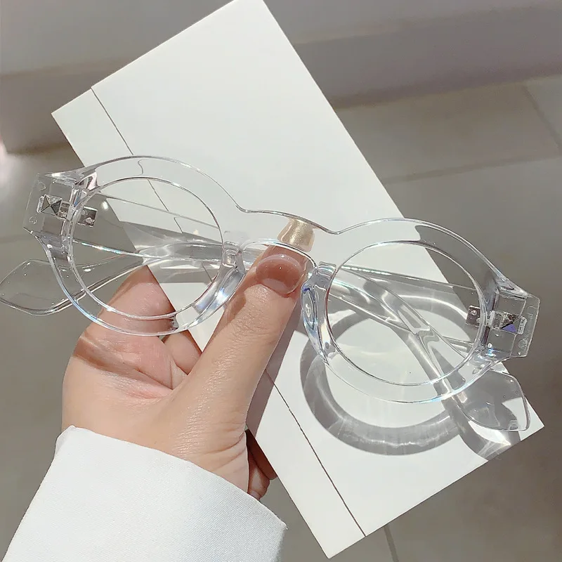 Vintage Anti Blue Light Small Frame Round Rivet Glasses Women For Men Luxury Brand Designer Myopia Prescription Eyeglasses Frame