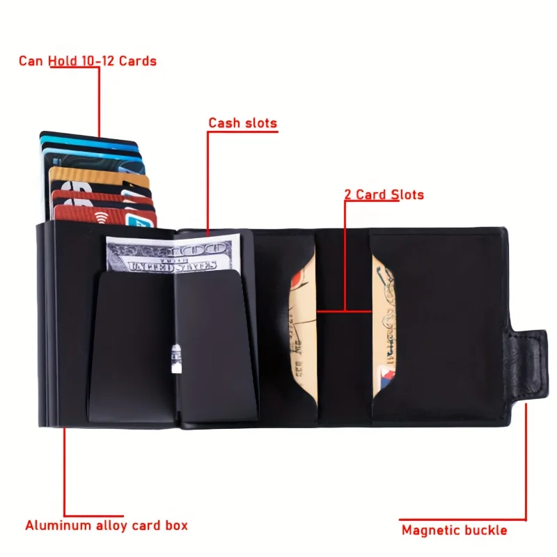 2025 Nieuwe Grote Capaciteit Dubbellaags ID Creditcardhouder Anti Rfid Blokkeren Beschermd Magische Portemonnee voor Mannen Kaarthouder Case
