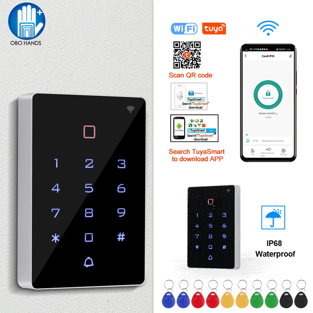 OBO Tuya Access Control Keypad, Wi-Fi Access Controller, Waterproof RFID Smart Door Opener, Suitable for Electric Door Lock Syst