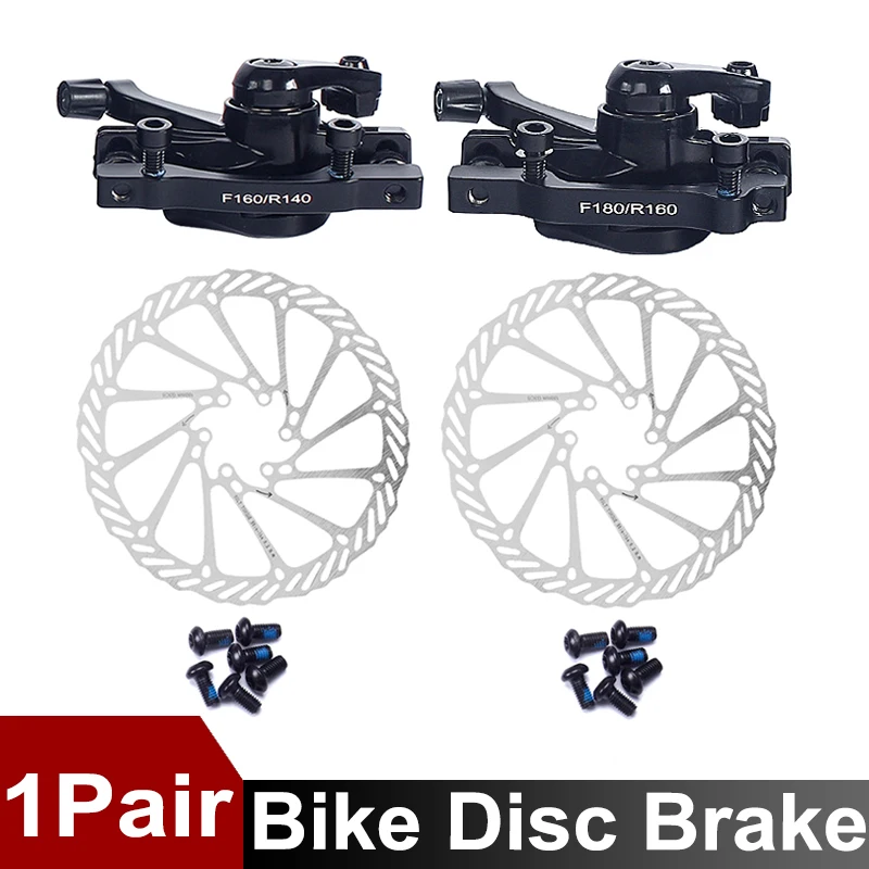 1 Par de Frenos de Disco para Bicicleta de Aleación de Aluminio, Freno Mecánico de Cuerda Delantero/Trasero con Disco de 160 mm, F160/R140, F180/R16