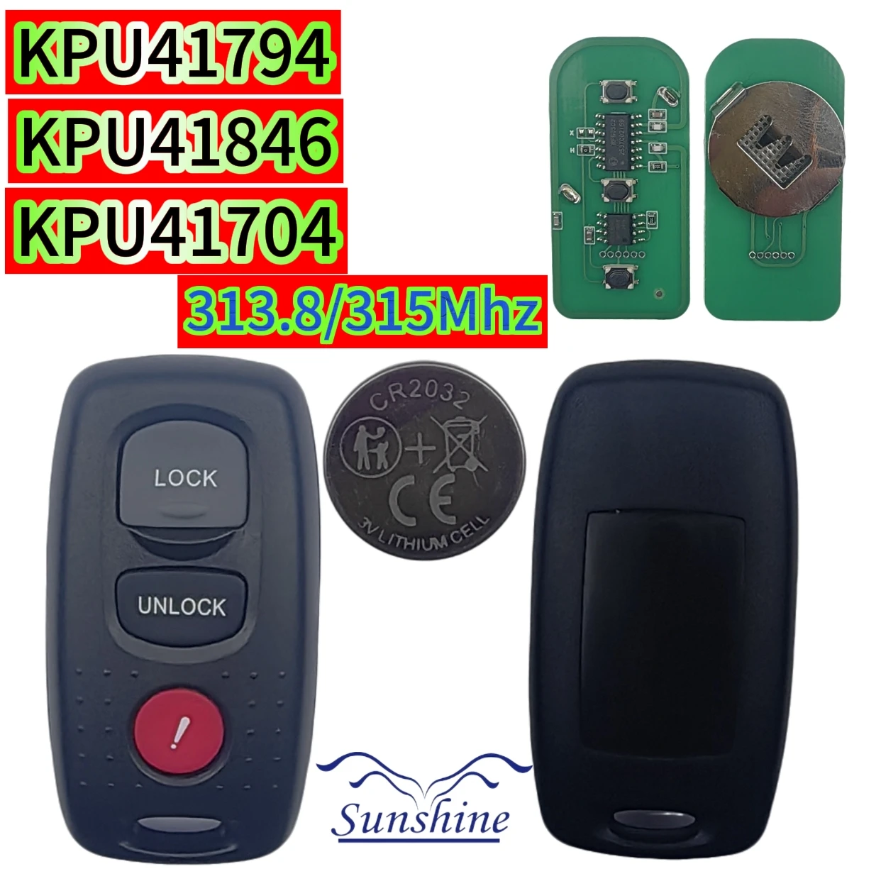 

2PCS Sunshine KPU41704 KPU41846 313.8MHz KPU41794 315MHz Remote Control Car Key For Mazda 3 6 MPV Protege 5 2+1 Buttons