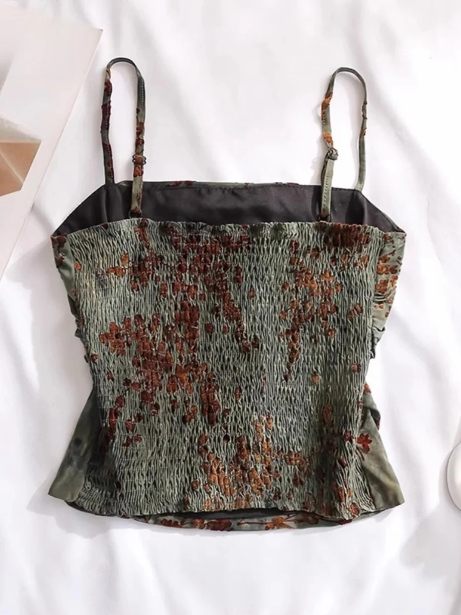 Débardeur à bretelles en velours imprimé pour femme, nouvelle collection automne 2024, sous-vêtement, couche de base, vêtement extérieur, top tube sexy