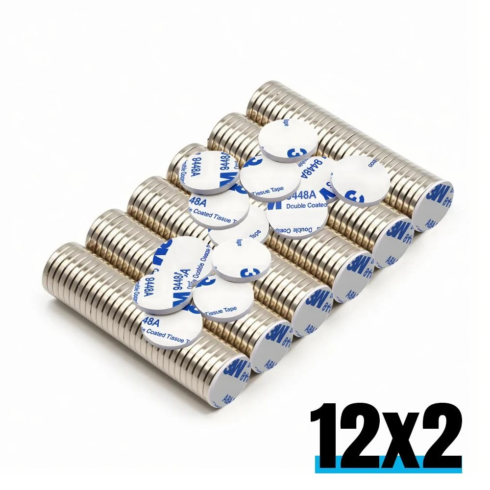 12x2mm Super Powerful Round Neodymium Magnet With double-sided adhesive Magnet N35 Strong Permanent Magnetic refrigerator imanes