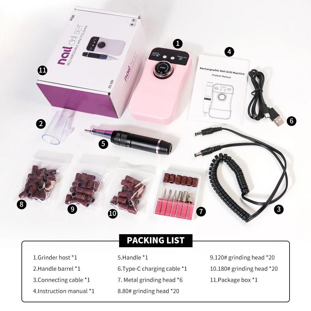 Cordless portátil Nail Polisher, Low Noise Nail Rig, 35000RPM, velocidade ajustável, Gel polonês para casa e salão