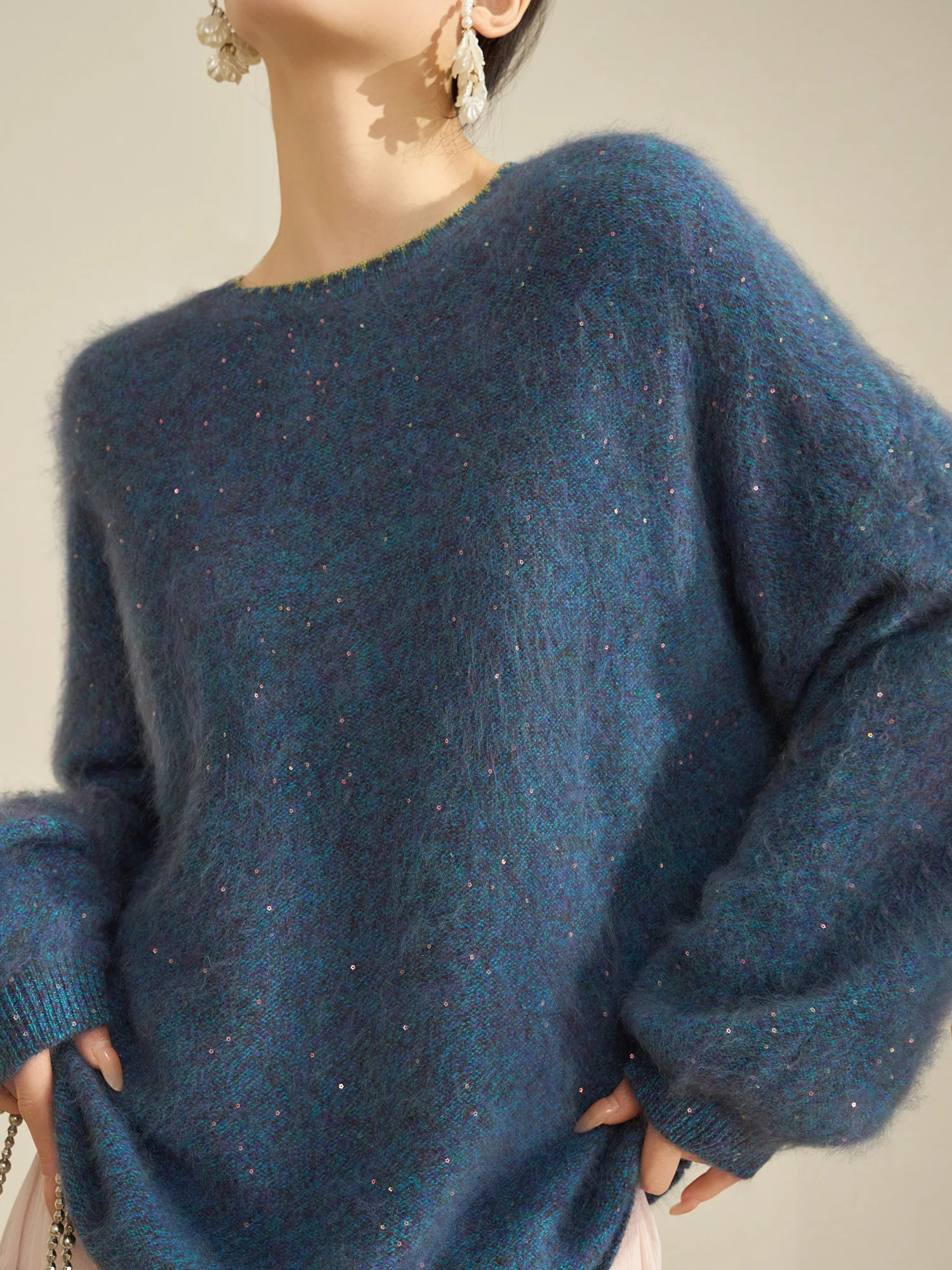 

Женский свитер Flowing Era Lazy Knitted с круглым вырезом, с цветочным узором из тюля, комфортный, мягкий, из полиэстера, с длинными рукавами, теплый