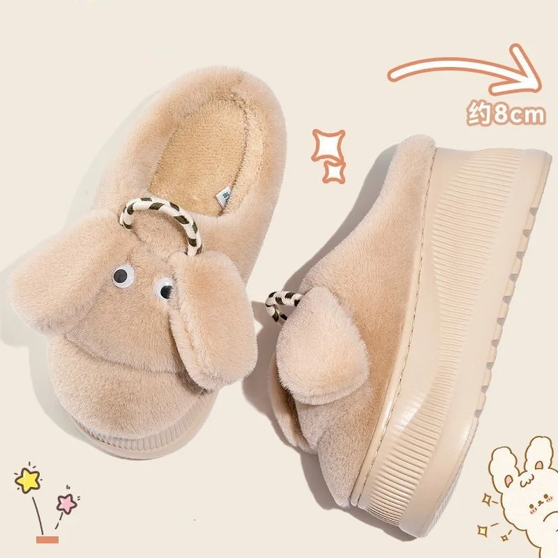

New fluffy 8 cm high heel slippers womens indoor outdoor mules clog woman winter platform home shoes ladies furry slides slipper
