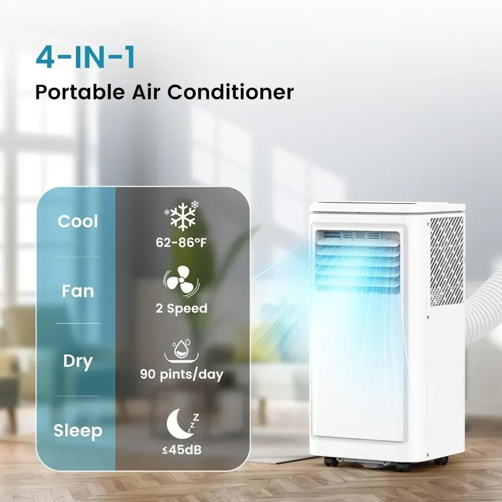 L # 8000 BTU Portable Air Conditioners Portable AC Cool Up To 350 Sq.Ft 4 Modes Room Air Conditioner With Remote LED Display/24H
