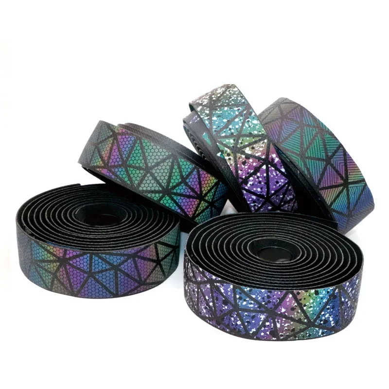 Road Bike Reflective Handlebar Tape EVA PU Bicycle Comfortable Rainbow Bar Belt Cork Cycling Damping Anti-Vibration Wrap