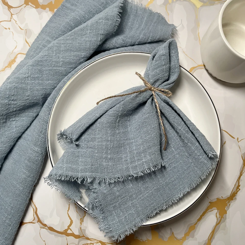 10pcs 32x32cm Wholesale Christmas Red Gauze Cotton Cloth Napkins Reusable Tea Towel Wedding Party Table Decor Retro Burrs napkin