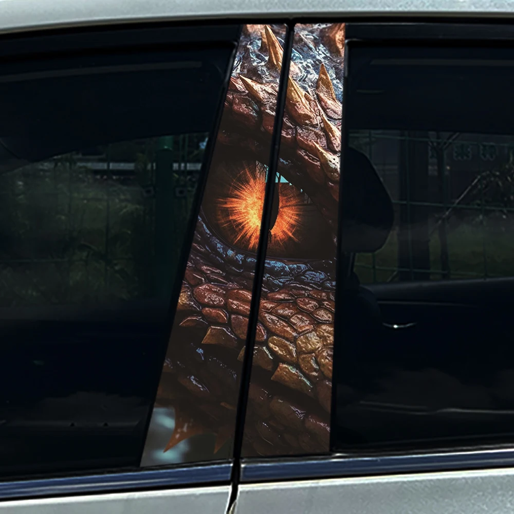 2PCS Fiery Dragon Eye Car B Pillar Stickers, 2Pcs 3D Lizard Scales Vinyl Decals, Waterproof Car Door Decor For Universal Cars