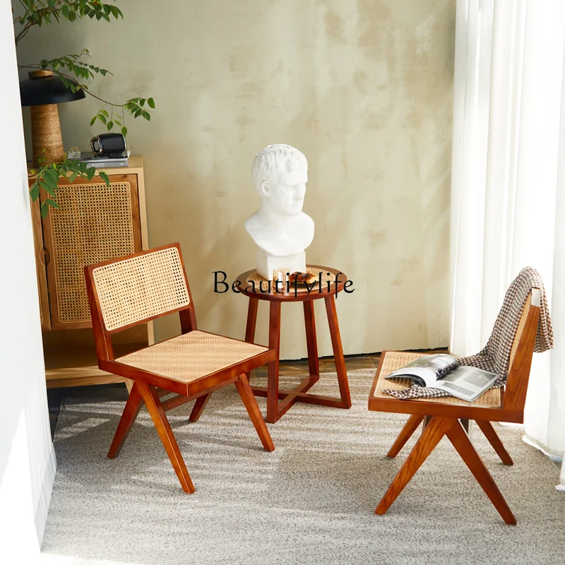 Nordic Solid Wood Dining Chair Household Minimalist Rattan Armchair