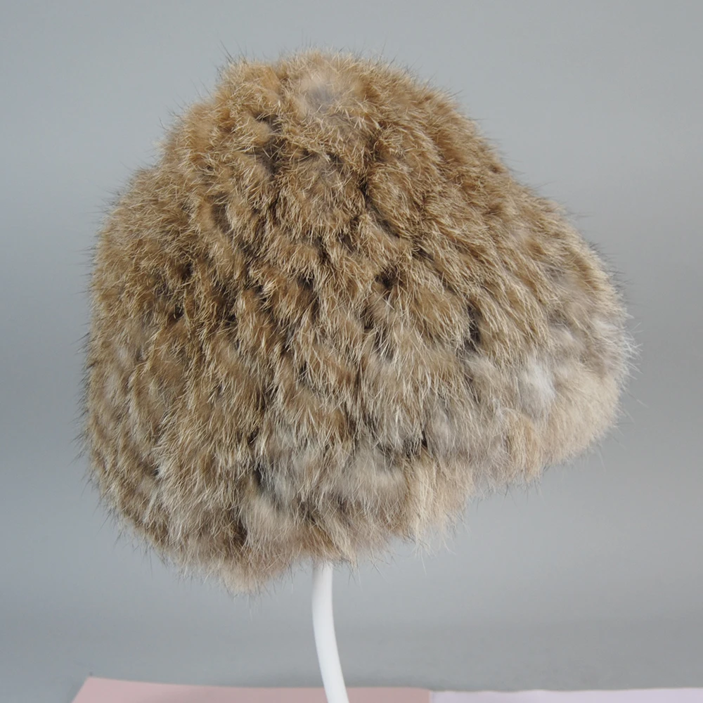 New Brand Knitted Girls Fashion Real Rabbit Fur Hat Lady Winter Warm Knit Genuine Rabbit Fur Beanies Cap Outdoor Fluffy Fur Caps