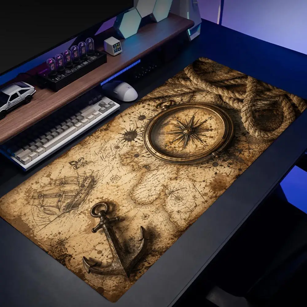 Vintage Brass Compass Big Size Mouse Pad Non-slip Easy To Clean Desk Mat for Home Office Use Deskpad Keyboard Pad Mouse Mat