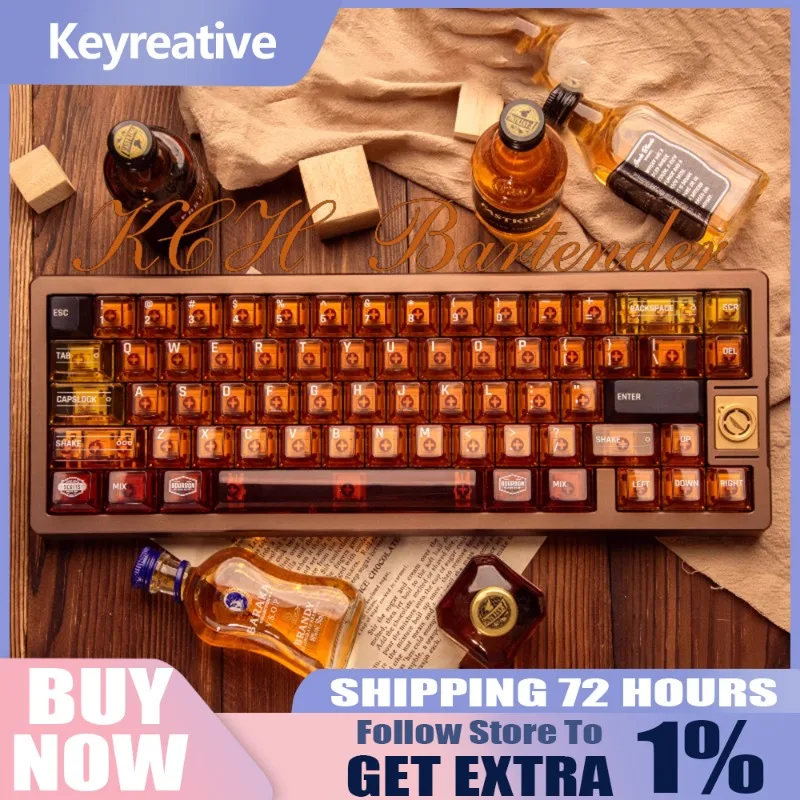 

Keyreative Bartender Retro Keycaps Cherry R4 Profile ABS+PBT Material Blend MX Compatible UV Printed Cocktail Themed Design Gift