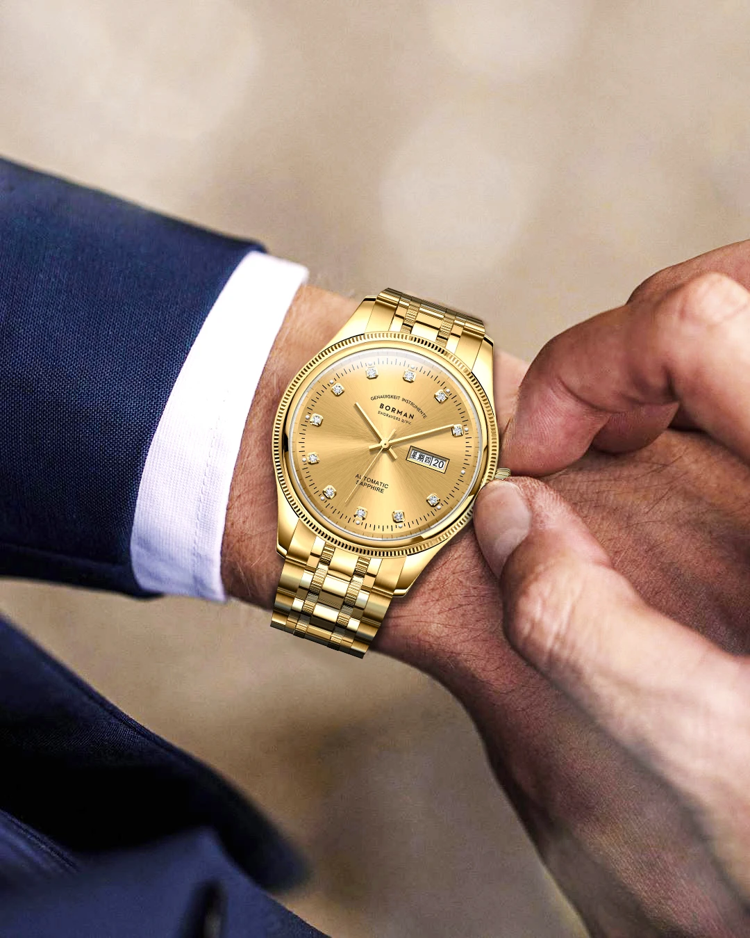 BORMAN BM9020 TOP Watch  40mm Luxury Man Automatic Mechanical Men's Watches Sapphire 50M Waterproof Diamond Clock Double date w