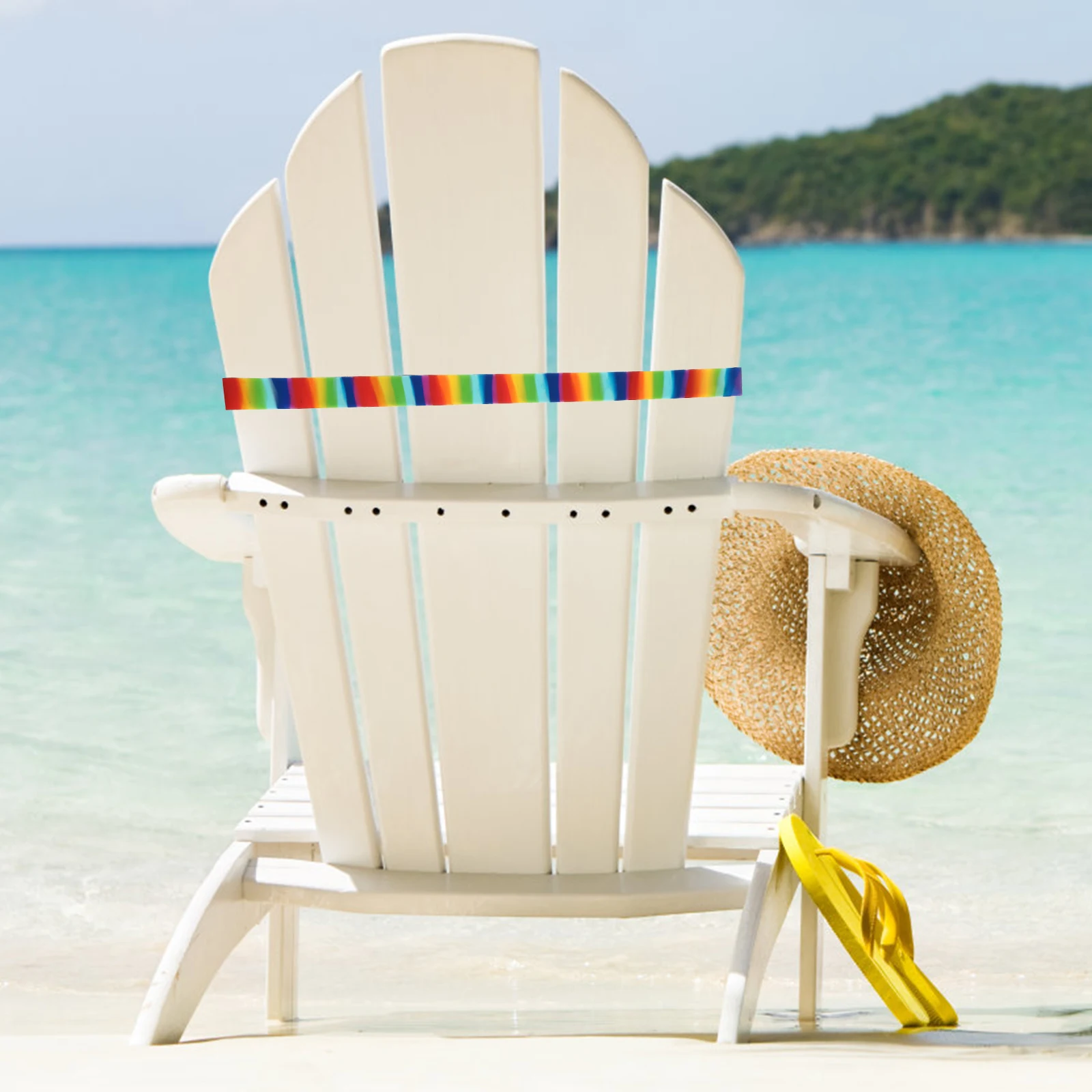 

2Pcs Rainbow Beach Chair Straps 30x1.8cm Adjustable Towel Clips Bands for Lounge Chairs Cruises Summer Party Travel