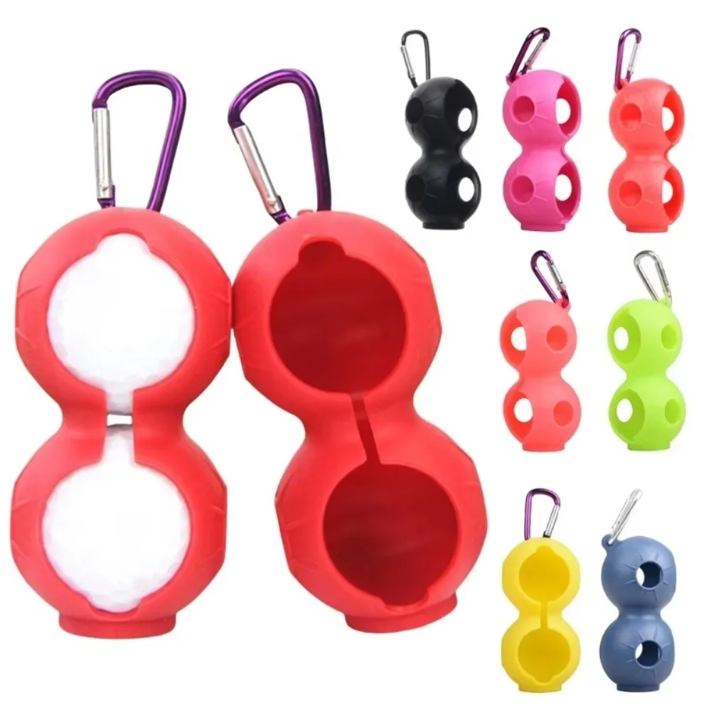 Portable Golf Balls Protective Cover Silicone Quick Release Golf Ball Case Cover for 2 Balls with Hook Golf Ball Carry Bag