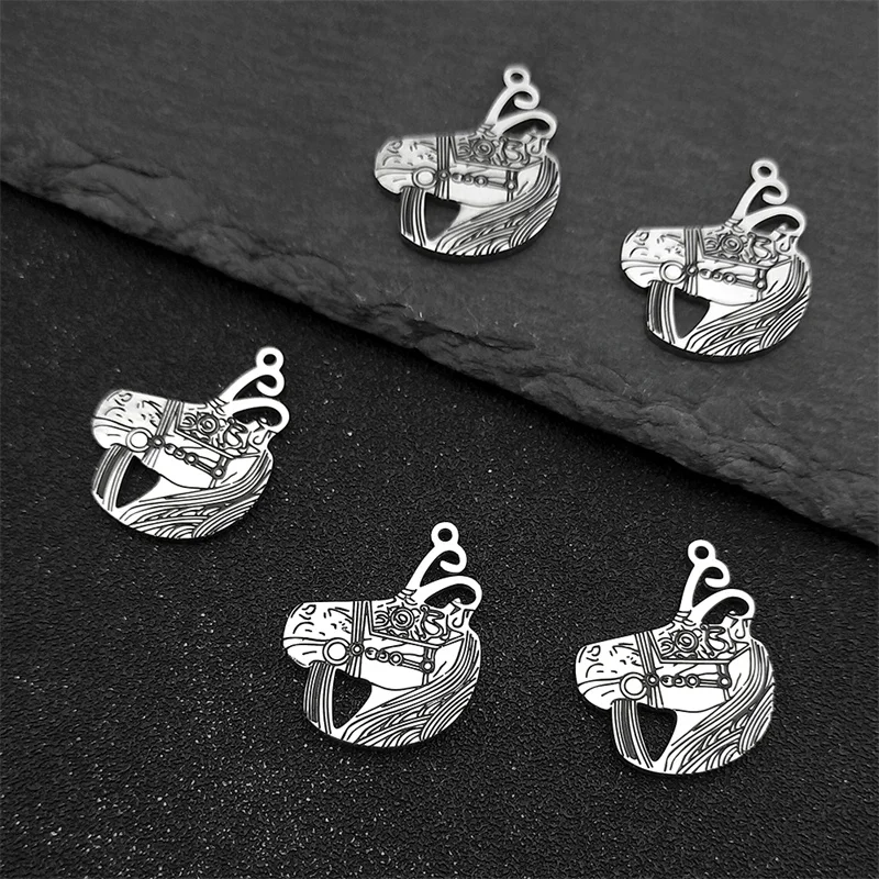 5PCS Viking Warrior Horse Pendant Norse Warhorse Horned Helmet Horse Pendants for Jewelry Making DIY Necklace Craft Accessories