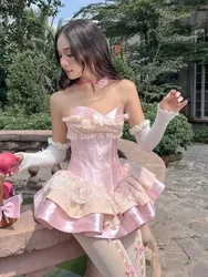 Sweety pembe askısız prenses elbise kadınlar için moda kolsuz kapalı omuz Bodycon elbiseler 2024 kadın seksi parti kıyafeti Robe