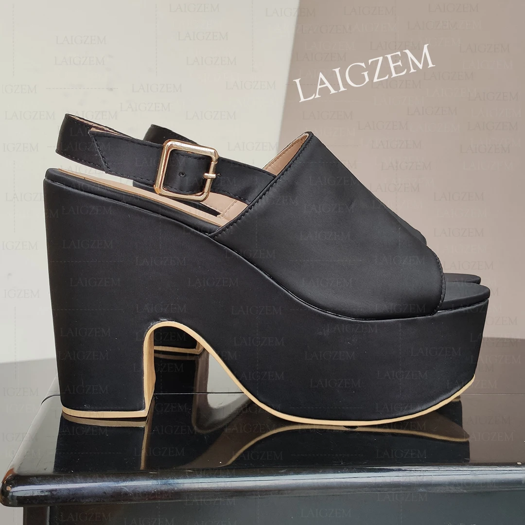 

DOHBANER Women Sandals Buckle Straps Peep Toe Slingback Platform Thick Heels Prom Party Ladies Shoes Woman Big Size 41 43 47