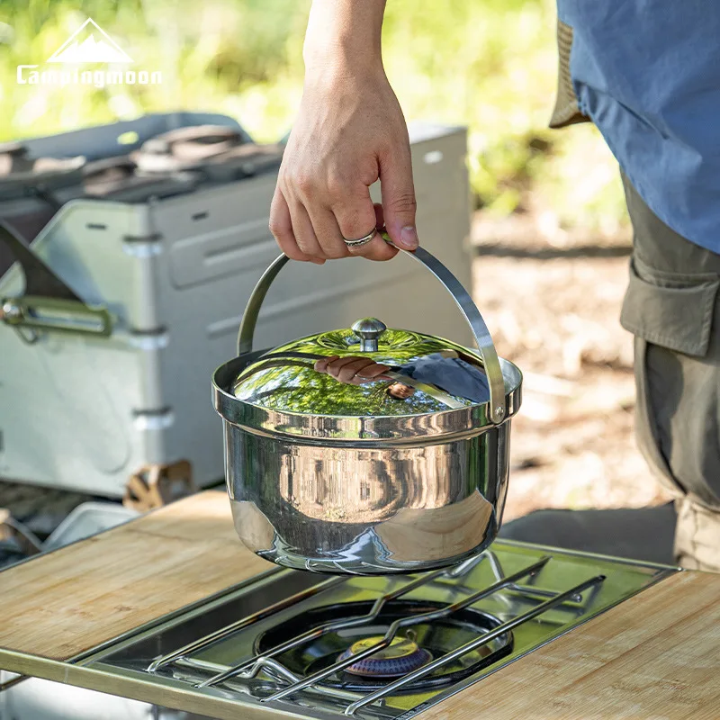 CAMPINGMOON-Olla de arroz al aire libre de acero inoxidable grueso, CC-21, portátil, para acampar, sopa