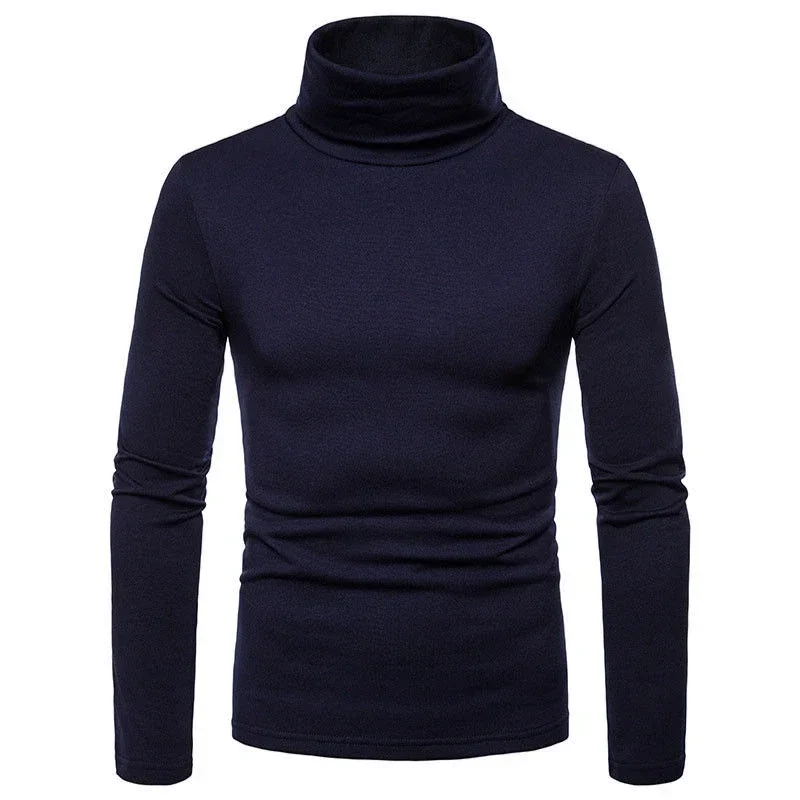 Fashion Men\'s Casual Slim Fit Basic Turtleneck Knitted Sweater High Collar Pullover Male Double Collar Autumn  Winter Tops