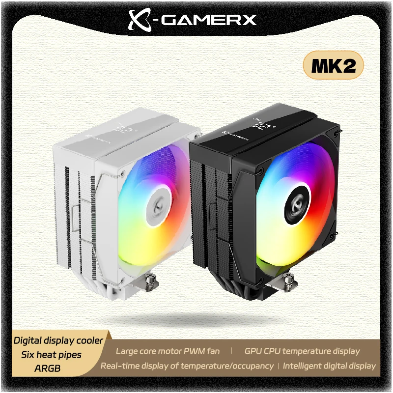 

Powertrain X-GAMERX MK2 ARGB кулер для процессора с шестью тепловыми трубками и дисплеем температуры воздушный охладитель радиатор для LGA1700 1200, 115X Thermalright