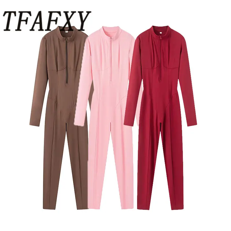 

TFAFXY 2026 Spring Long sleeve Jumpsuts Women Sport Overalls Gym Set Zipper Fitness Bodysuits Jumpsuit Workout Tracksuit