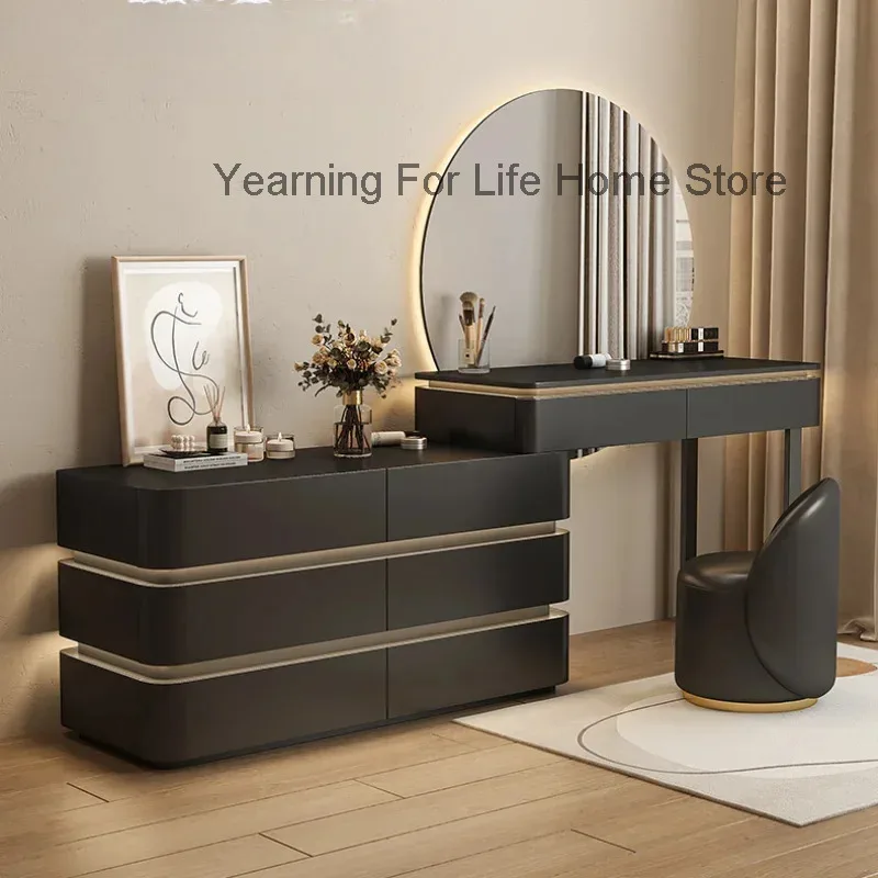 

Luxury Wooden Vanity Table Bedroom Modern Make Up Organizer Table Dressers Light Mirror Drawers Tocador De Maquillaje Furniture
