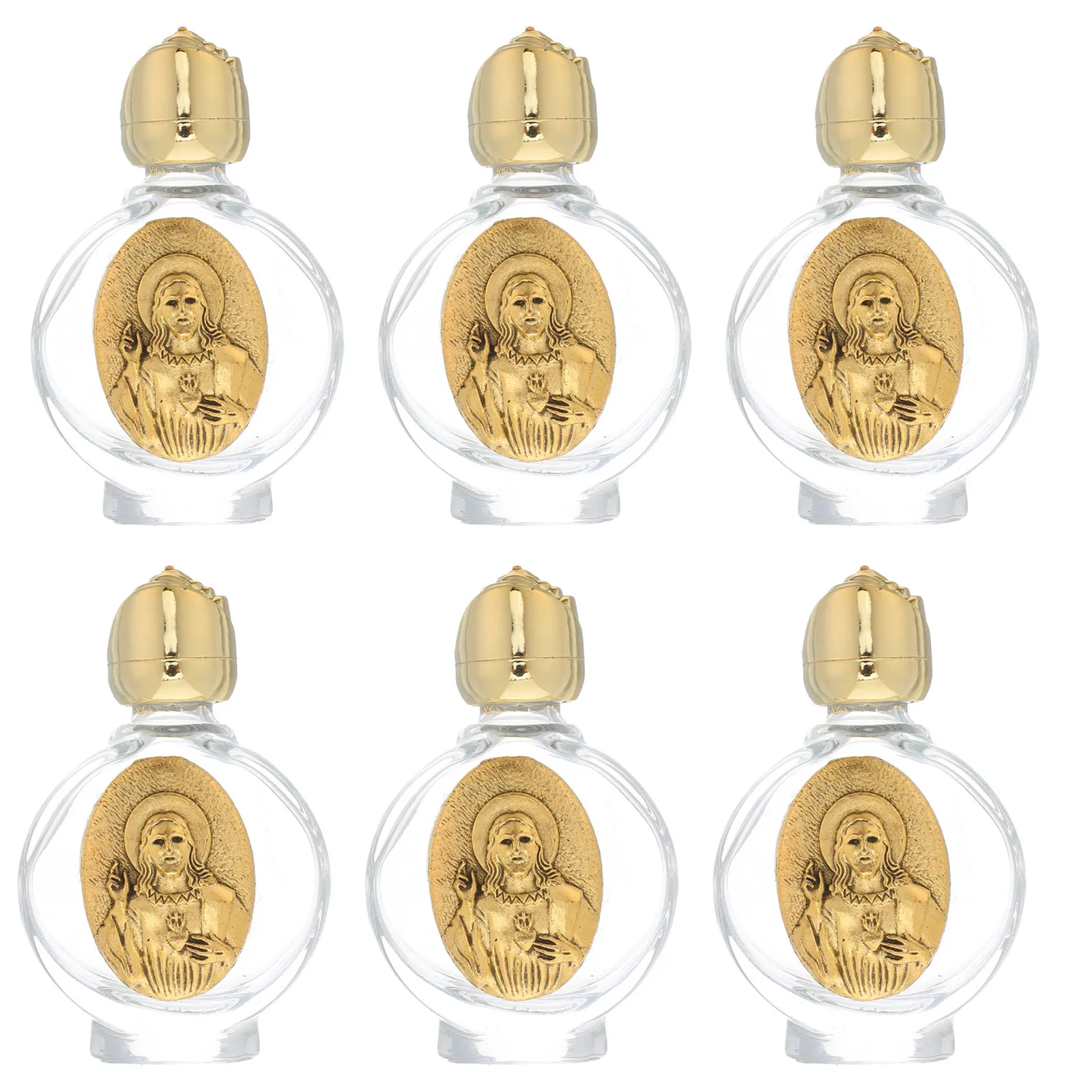 Juego de 6 Botellas de Agua Bendita de Cristal con Rosas, Diseño Floral en Relieve, Elegantes para Bautizo Católico, Primera Comunión, Ceremonia Religiosa
