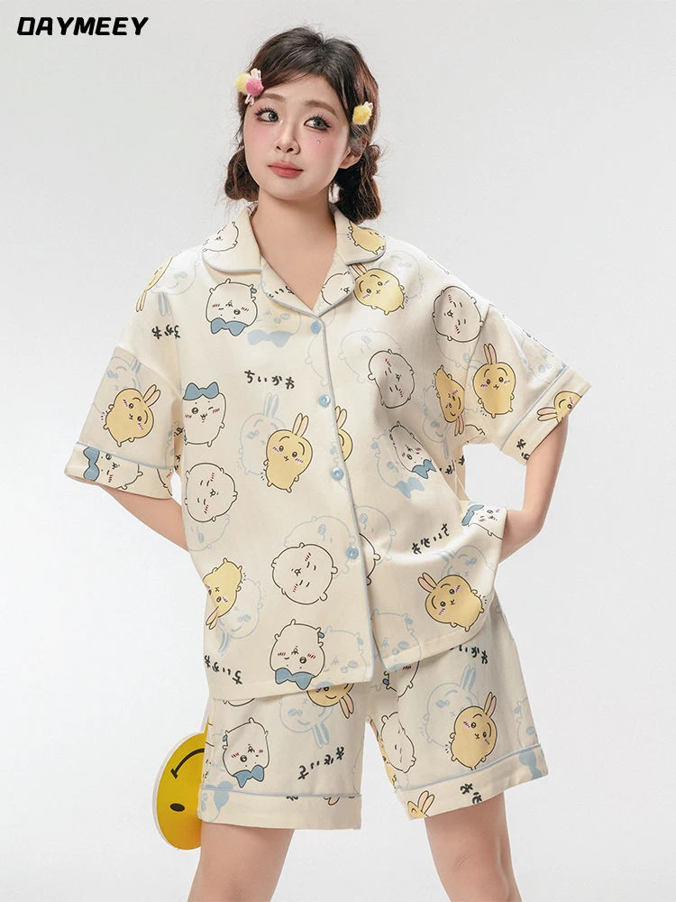 

Cute Cartoon Pajamas For Women's Summer Pure Cotton Short Sleeved 2024 New Thin Home Clothing Set