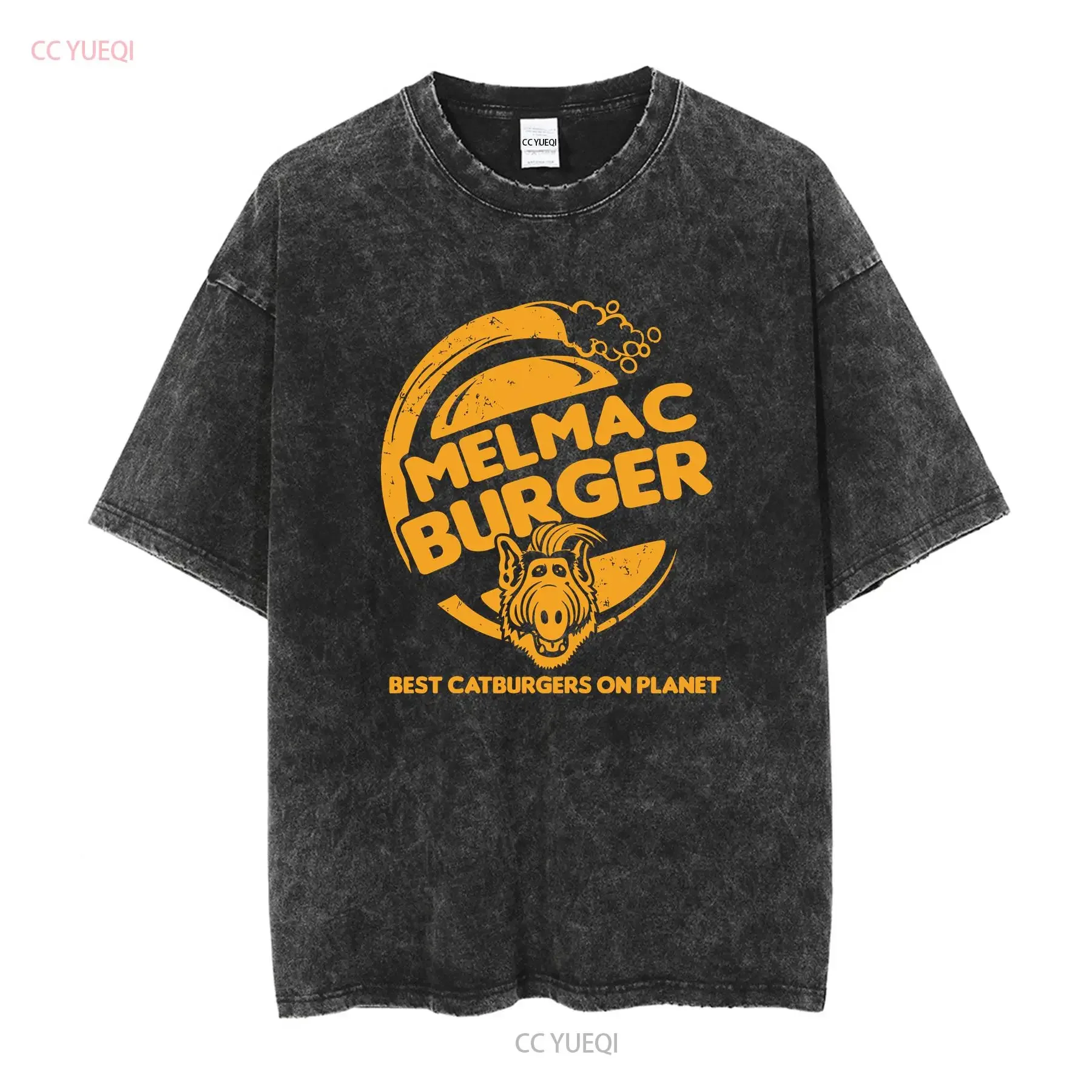 Melmac Burger T Shirt Olive Orange Alf Gordon Shumway Fun Cult 80s long or short sleeves vintage Washed Soft Versatile Unisex