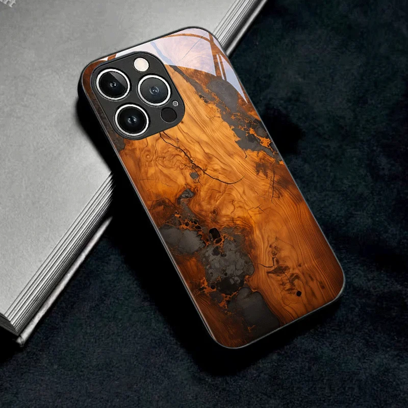 

Trendy Wood Marble fashion phone cases Glass Phone Case For iphone 17 pro max cover for iPhone 17、16、15、14、13、12、11pm Pro Plus