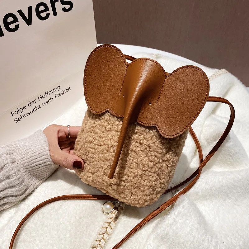 

New Lamb Fur Bags Crossbody Women's Elephant Versatile Winter Plush Shoulder Bag