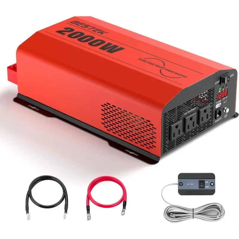 BESTEK 2000 Watt Pure Sine Wave Power Inverter 12V DC to 110V/120V AC Converter for Home, RV, Truck, Off-Grid Solar Power