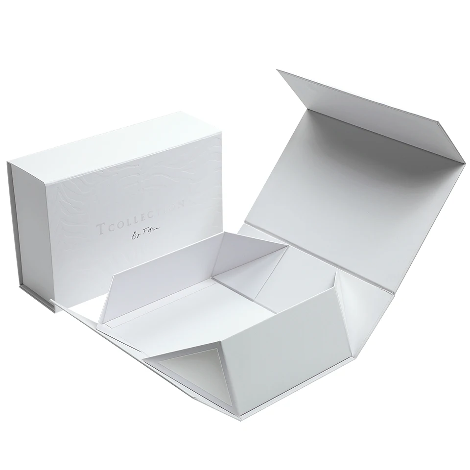 Wholesale White Embossed Logo Luxury Custom Printed Rigid Cardboard Folding Magnetic Gift Carton Clothing Packaging Boxes