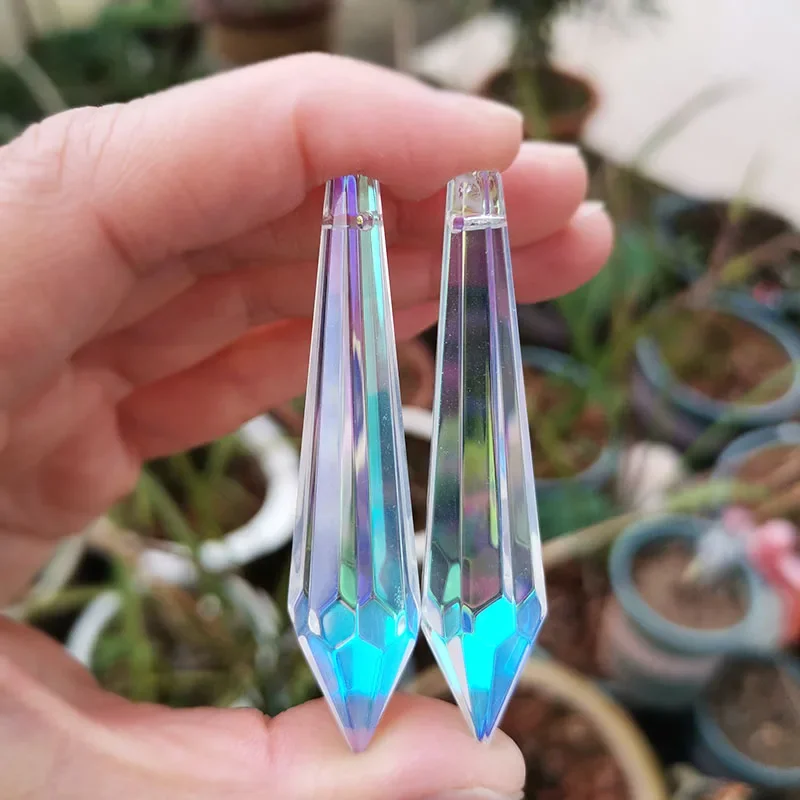 5pcs 65mm Icicle Drops Crystal Prism Chandelier Parts Rainbow Hanging Suncatcher Glass Pendant Lighting Beads Chain Garland