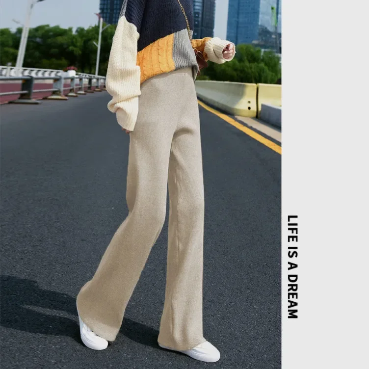 Autumn And Winter Knit Sweater Pants Wide Legs Women Wear Loose Mop Slim High Waist Straight Pants Casual Pine Tight Mm Pants