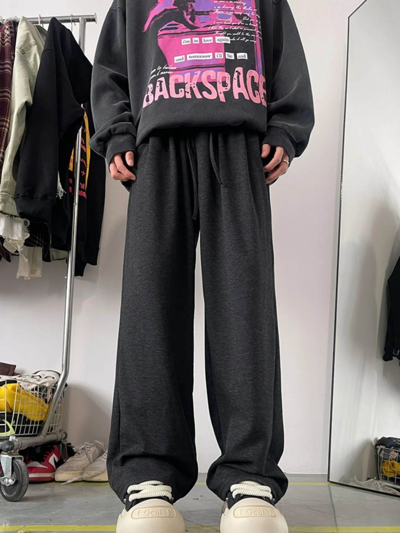 Wiosenne i jesienne nowe spodnie codzienne w modnym stylu Hong Kong, długie spodnie damskie, luźne, uniwersalne, z szerokimi nogawkami, młodzieżowe, uniwersalne, swobodne spodnie z prostymi nogawkami.