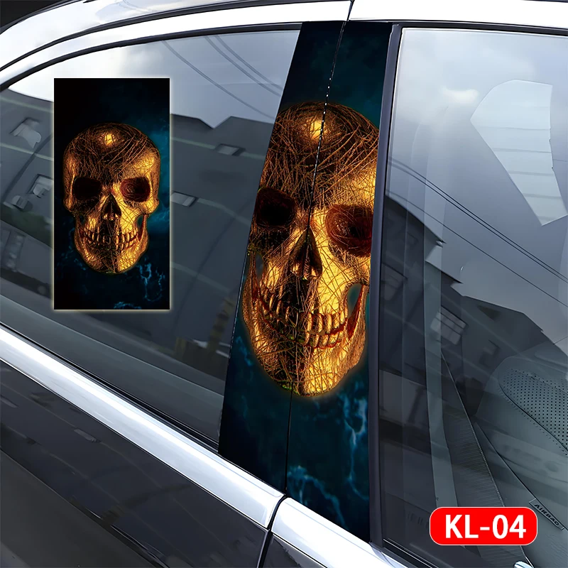 1pair Skull Car Sticker Car Door Pillar Vinyl Decal Cover Scratch Car Decal Suitable For Car B-Pillar Decoration