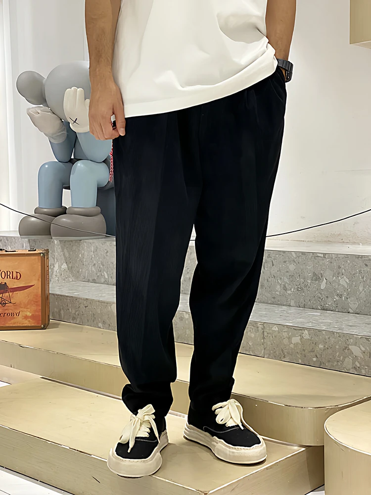 N. HOLYWOD Japanese Retro Double Pleated Corduroy Tapered Pants Men's Drawstring Waist Casual Pants