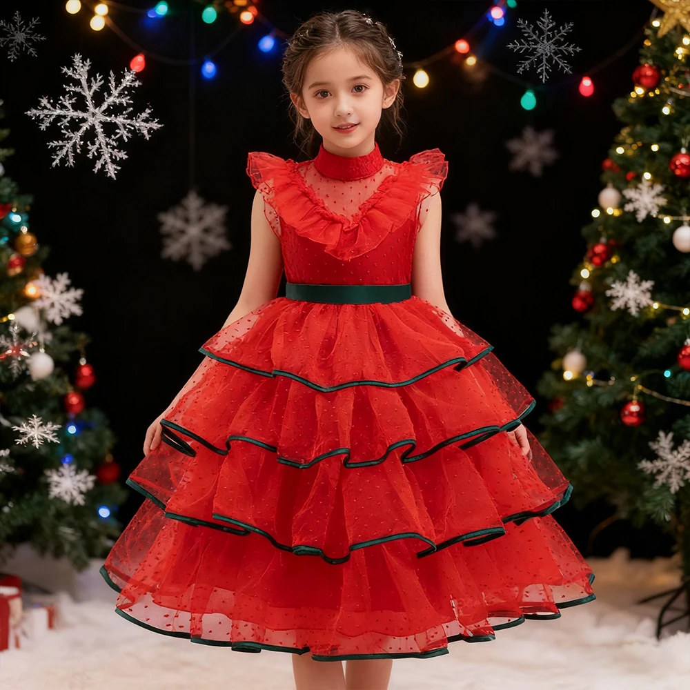 

Красное свадебное платье с цветочным узором для девочек на Рождество, праздничные платья для девочек, рождественский костюм, элегантное вечернее платье, детское платье на день рождения, карнавал