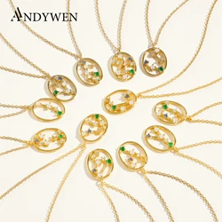ANDYWEN 100% 925 Sterling Silver Spring Rainbow CZ Zodiacs Pendant Necklace 2021 Wedding Jewelry Fine Rock Punk Ovals Crystal