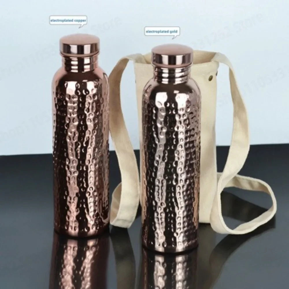 800ml Stainless Steel Cold Water Pitcher, Hand Hammered Copper Plated Texture Durable Water Jug for Home and Kitchen